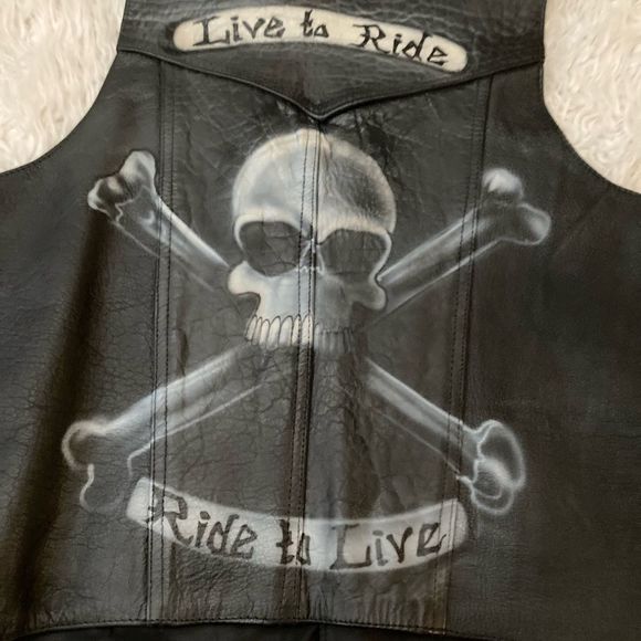 Unik Black Leather Skull Vest XXL - Picture 1 of 5